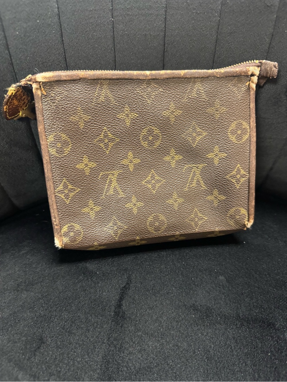 Luxury Inspired Monogram Canvas Cosmetic Pouch in Brown and Gold